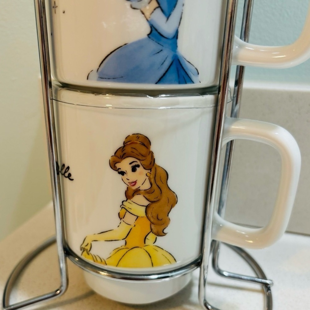 RARE Disney Princess Stackable Mug Set- Ariel, Belle, Cinderella, Snow White - Picture 6 of 9